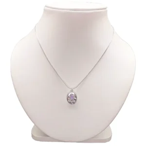 Oval Flower Pendant w/Sea "Opal" Glass Accent, Silver/Pink